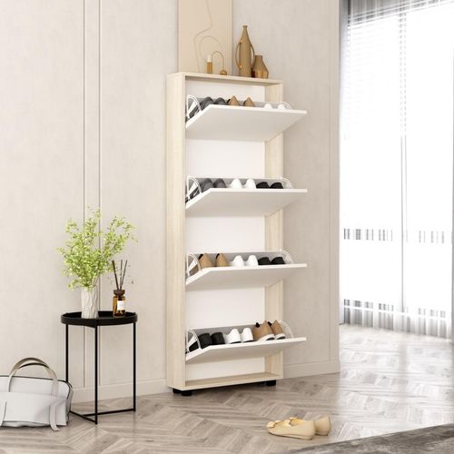 купить Полка для обуви Mobildor-Lux Leo Slim 50x16x164H cm Sonoma/White в Кишинёве 
