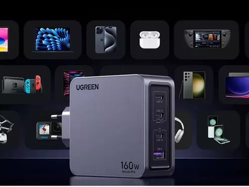 купить Зарядное устройство сетевое Ugreen 25877 Nexode Pro GaN Tech Fast 1*USB-A+3*Type-C 160W, Black в Кишинёве 