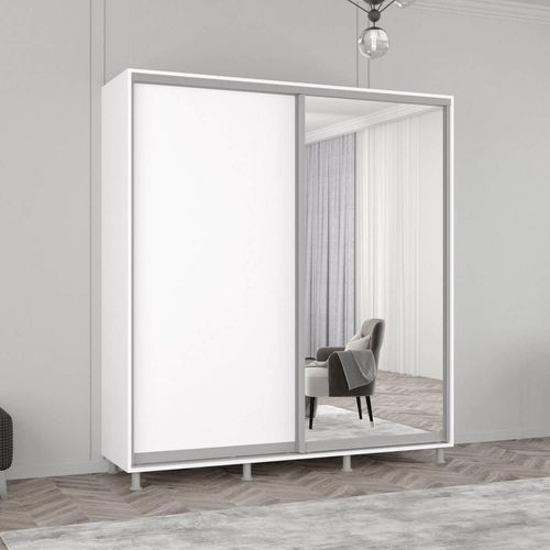 cumpără Dulap Mobildor-Lux Aron cu uși glisante din oglindă și PAL (190x60x240H cm) Alb Brilliant în Chișinău 