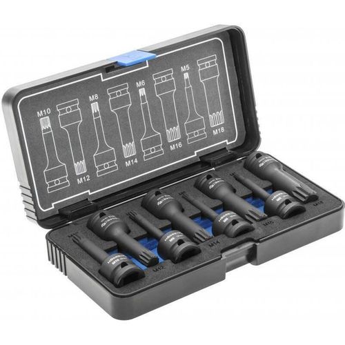 купить Набор головок, бит, насадок Hoegert HT6R006 насадки ударные SPLINE, M5-M18, 1/2", 8 предм. CrMo в Кишинёве 