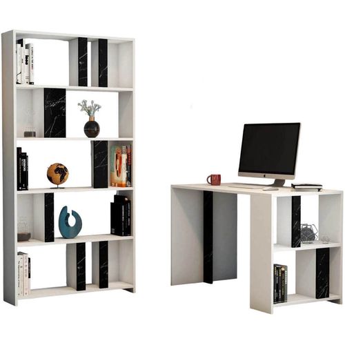 купить Офисный стол Trendy Lima, marmura alba, neagra, cu raft в Кишинёве 