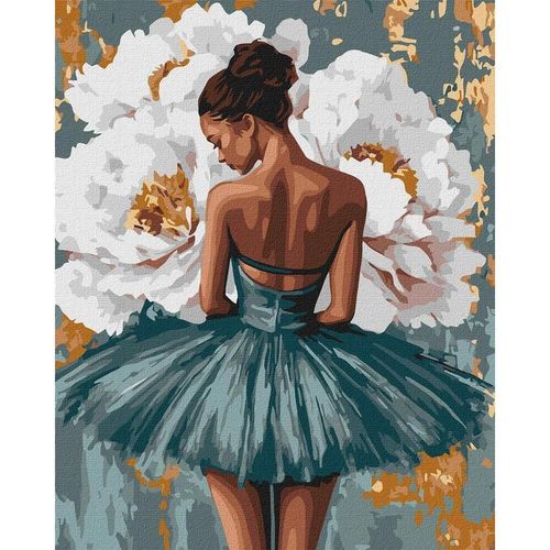 купить Картина по номерам Ideyka (KHO8663) Ballerina with white peonies with metallic paints, 40х50 в Кишинёве 
