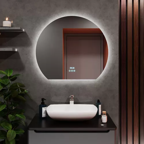 cumpără Oglindă baie Bayro Aura полукруглое 900x790 LED 3C touch c подогревом, часами, термометром în Chișinău 