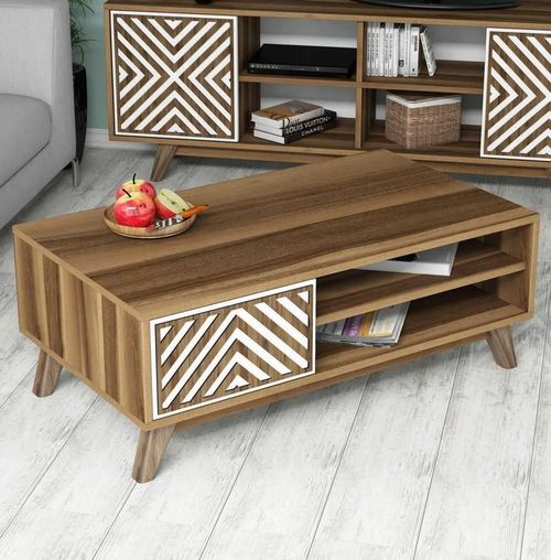 купить Журнальный столик Trendy Дюйм, Орех, Белый 105x38x60 см в Кишинёве 