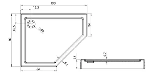купить Душевой поддон New Trendy New Azura Pentagonal 100x80x15/L B-0416 в Кишинёве 