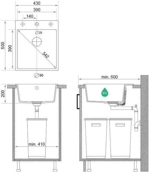 купить Мойка кухонная Primagran Riga 45 Beige + accesorii 500x430 MYBKB в Кишинёве 