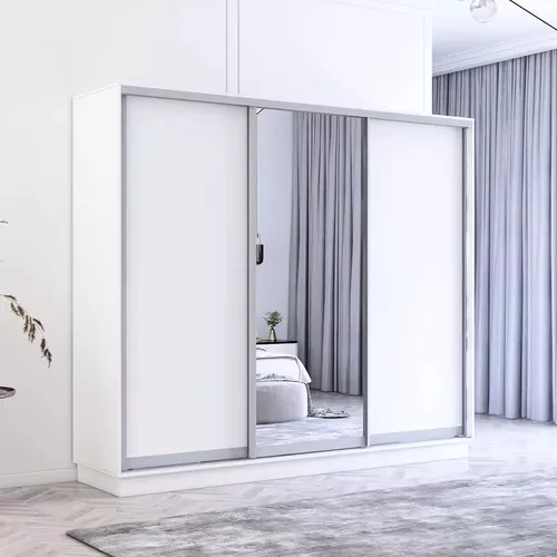 купить Шкаф Mobildor-Lux Fox uși glisante din oglindă și PAL (250x60x200H cm) Alb в Кишинёве 