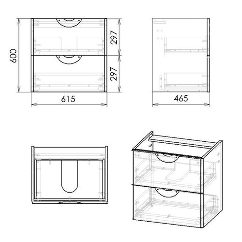 Set mobilier 60cm Imprese NOVA VLNA, alb: dulap de perete, 2 sertare + lavoar suprapus art i11052 