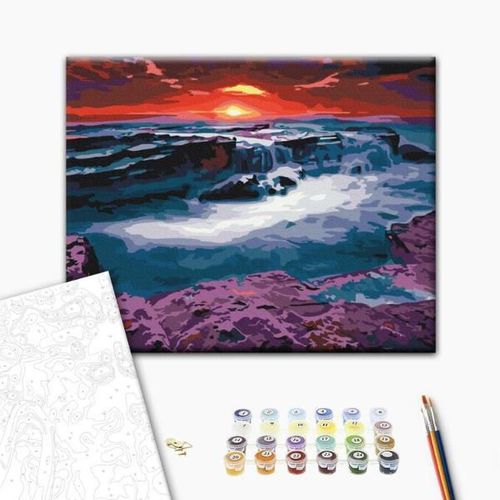 cumpără Tablou pe numere BrushMe RBS23748FC 30x40cm (fără cutie) Apus de soare la cascadă în Chișinău 