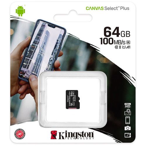 cumpără 64GB Kingston Canvas Select Plus SDCS2/64GBSP microSDHC, 100MB/s, (Class 10 UHS-I) (card de memorie/карта памяти) în Chișinău 