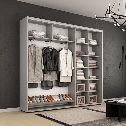 купить Шкаф Mobildor-Lux Compact uși glisante PAL cu ornament linii (270x45x230H cm) Grey в Кишинёве 