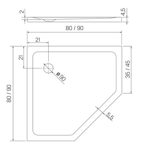 купить Душевой поддон New Trendy Tray Mild Stone Pentagonal white 80x80x4,5 B-0539 в Кишинёве 