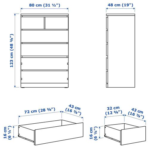 cumpără Comodă Ikea Malm 6 sertare 80x123 (Alb) în Chișinău 