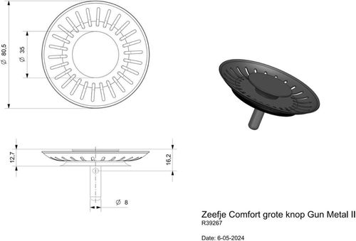cumpără Accesoriu pentru chiuvete de bucătărie Reginox R39267 Strainer R1182 Gun Metal II în Chișinău 