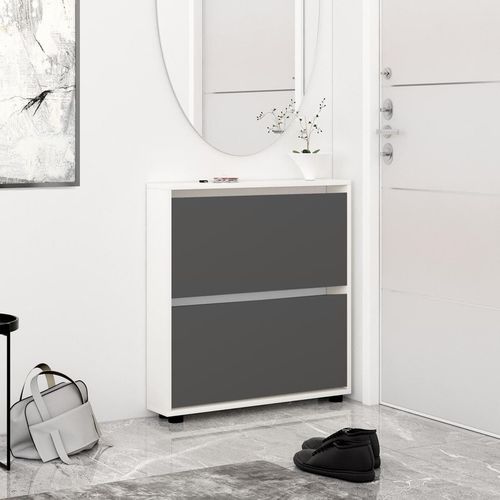 cumpără Raft pentru încălțăminte Mobildor-Lux Leo Slim 100x16x86H cm White/Anthracite în Chișinău 