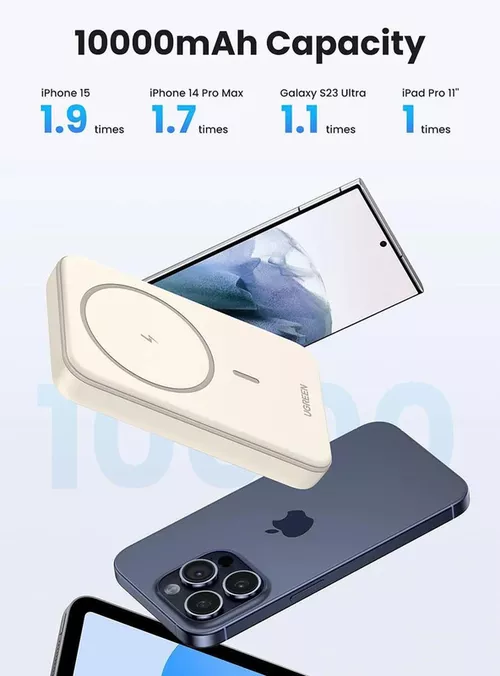 cumpără Acumulator extern USB (Powerbank) Ugreen 25208 Mini Magnetic Wireless Qi 10000mAh, Beige în Chișinău 