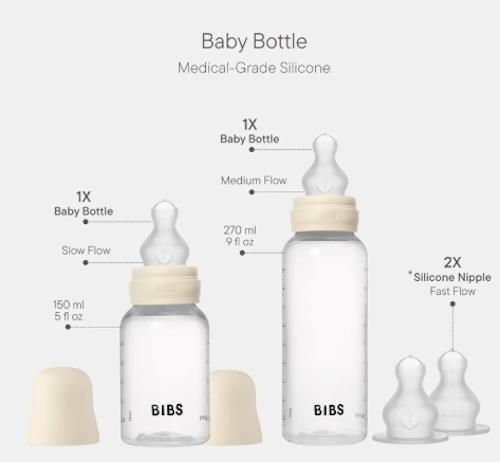 купить Поильник BIBS 50181216 Set Grow&Flow Ivory (2 biberoane cu tetine din silicon, flux incet, mediu si rapid) в Кишинёве 