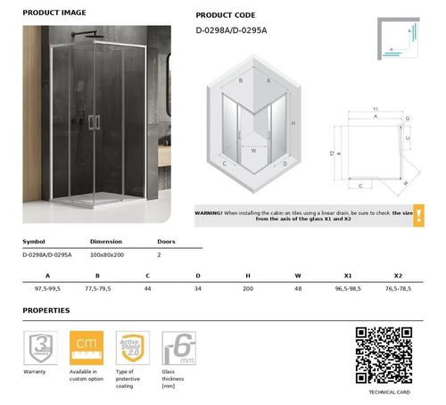 cumpără Cabină de duș New Trendy Prime Rectangular 100x80x200 Hinged D-0298A/D-0295A în Chișinău 