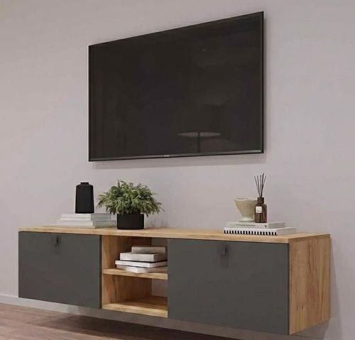 купить Тумба напольная для TV Mobildor-Lux ZEN (160x35x38H cm) Sonoma/Anthracite в Кишинёве 