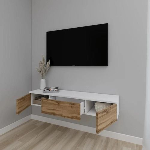 купить Тумба напольная для TV Smartex (16568) Т10 120 TV-Навесная Alb+Stejar inchis в Кишинёве 
