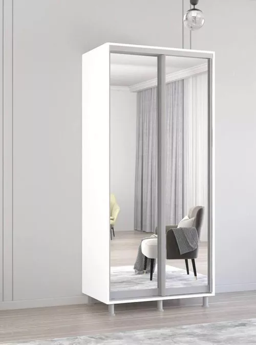 cumpără Dulap Mobildor-Lux Aron-P uși glisante din oglinzi (110x60x220H cm) Alb Brilliant în Chișinău 