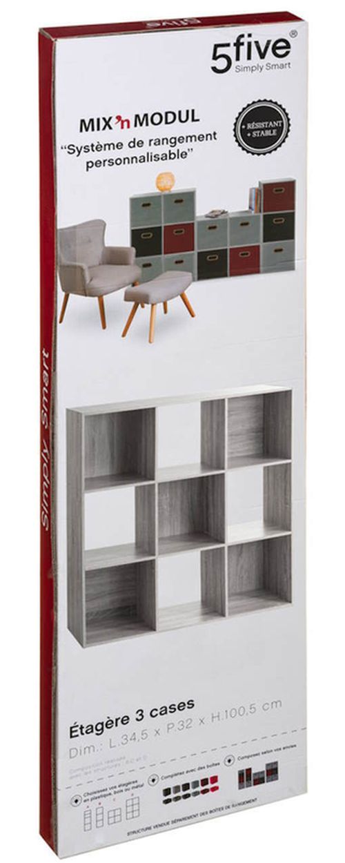 купить Этажерка 5five 55757 Raft 100.5x32x100.5cm, 9 polite, gri в Кишинёве 