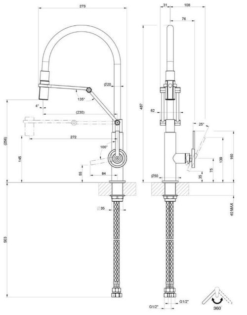 купить Смеситель кухонный Gessi 60205-031 Officine V Chrome в Кишинёве 