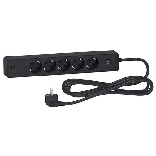купить Удлинитель электрический Schneider ST945U3B Prelungitor 5 locuri+2 usb+intr. 16a 3m antracit в Кишинёве 