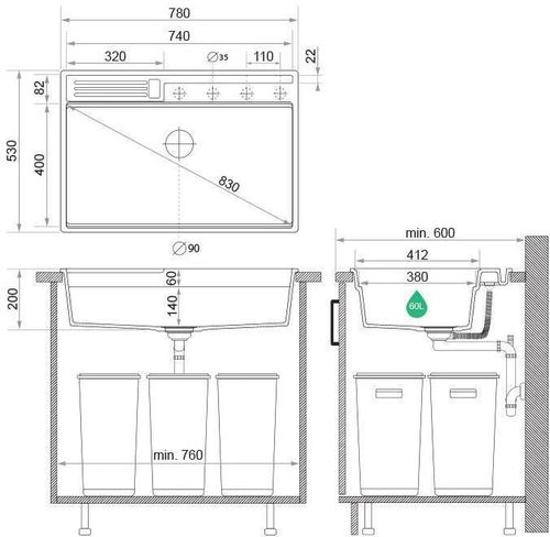 купить Мойка кухонная Primagran Oslo 80 Pocket Multilevel Grey + accesorii 530x780 MOHKW в Кишинёве 