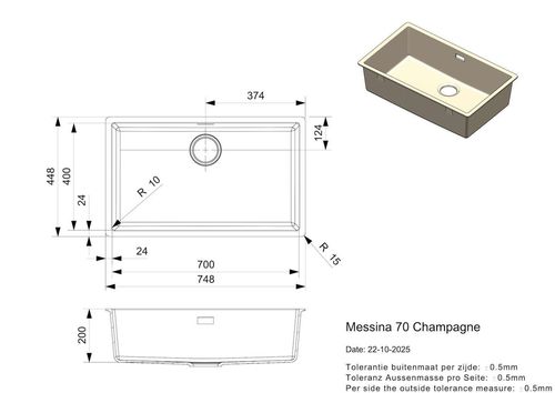 cumpără Chiuvetă bucătărie Reginox R40935 Messina 70 Champagne în Chișinău 