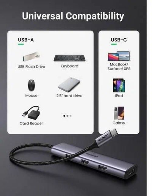cumpără Adaptor de rețea USB Ugreen 20841 HUB 4in1 Type-C 3.0 to 4*USB-A 3.0, Power Port, up to 5Gpbs CM473, Silver în Chișinău 