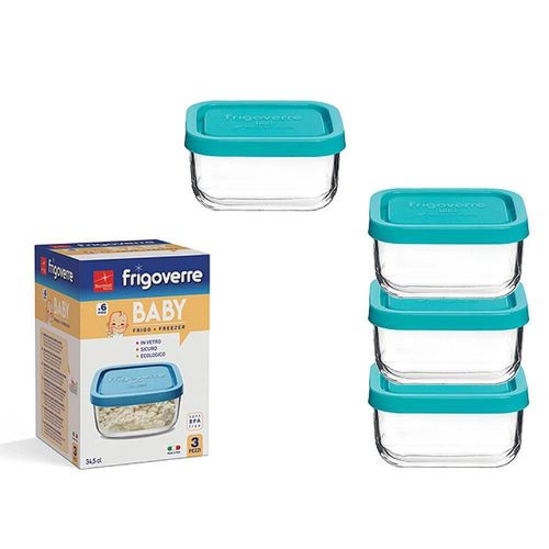 cumpără Container alimentare Promstore 24975 Set de 3 recipiente Frigoverre Baby cu capac, 0.345L, 10x10cm, sticla, transparent în Chișinău 