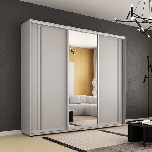 купить Шкаф Mobildor-Lux Compact uși glisante Oglindă + PAL cu ornament linii (240x45x200H cm) Grey в Кишинёве 
