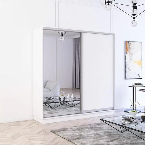 купить Шкаф Mobildor-Lux Fox uși glisante din oglindă și PAL (210x60x230H cm) Alb в Кишинёве 