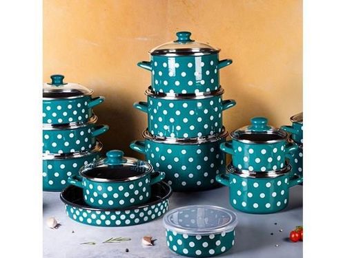 cumpără Cratiță Metalac 57046 Cratita emailata Green Dots 16cm, 2.0L, capac din sticla în Chișinău 