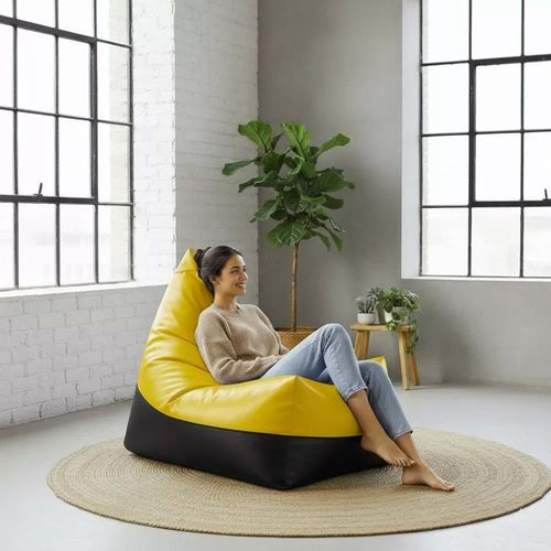 купить Кресло-мешок BeanBag BM5801, Пирамида, XL, глянцевая экокожа MAX, жёлтый с черным в Кишинёве 