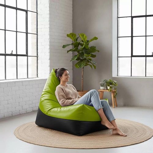 купить Кресло-мешок BeanBag BM5806, Пирамида, XL, глянцевая экокожа MAX, зеленый с черным в Кишинёве 
