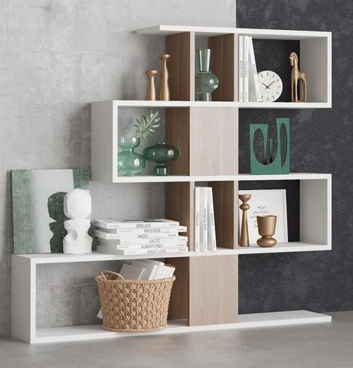 cumpără Raft de birou Trendy Karlin, Alb, Nuc 120x109x20cm, raft de carti în Chișinău 