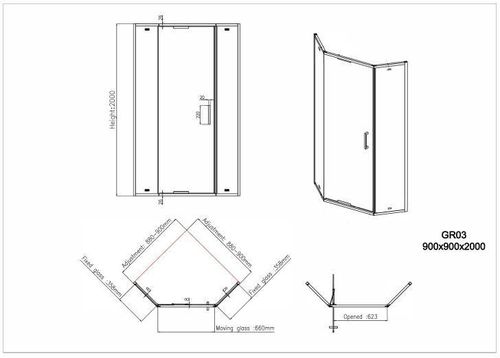 cumpără Cabină de duș miscellaneous GR03 90x 90x200 GUN GRAY 8mm în Chișinău 