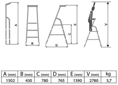 купить Лестница Elkop JHR 404 с полочкой (0.775м) в Кишинёве 