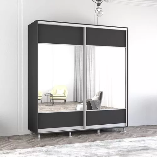 cumpără Dulap Mobildor-Lux Aron cu uși glisante cu oglindă orizontal (190x60x230H cm) Anthracite în Chișinău 