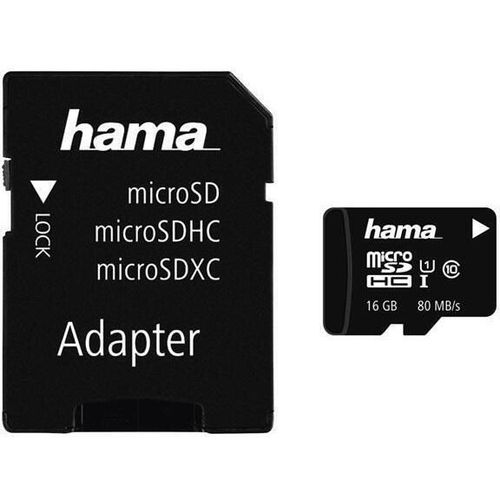 купить Флеш карта памяти SD Hama microSDHC 16GB Class 10 UHS-I 80MB/s + Adapter/Mobile (124138) в Кишинёве 