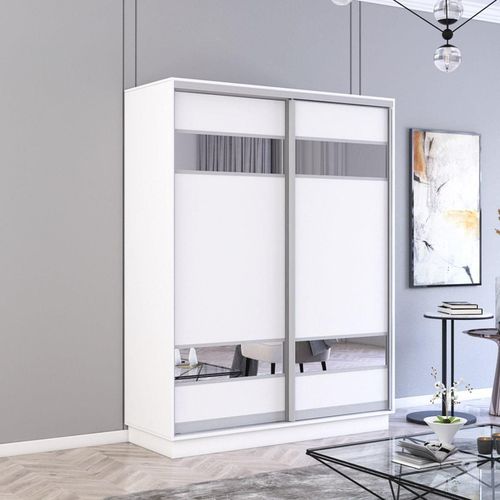 купить Шкаф Mobildor-Lux Fox uși glisante din PAL cu elemente din oglindă (160x60x240H cm) Alb в Кишинёве 