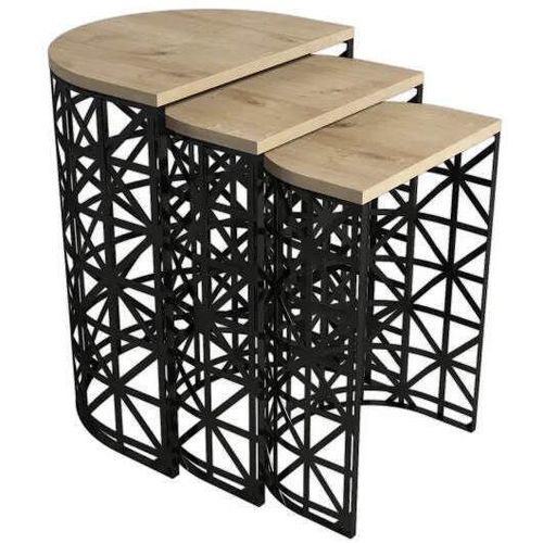 купить Журнальный столик Trendy Stil Metal Ferforje, Stejar, masa de cuibarit (3 bucati) в Кишинёве 