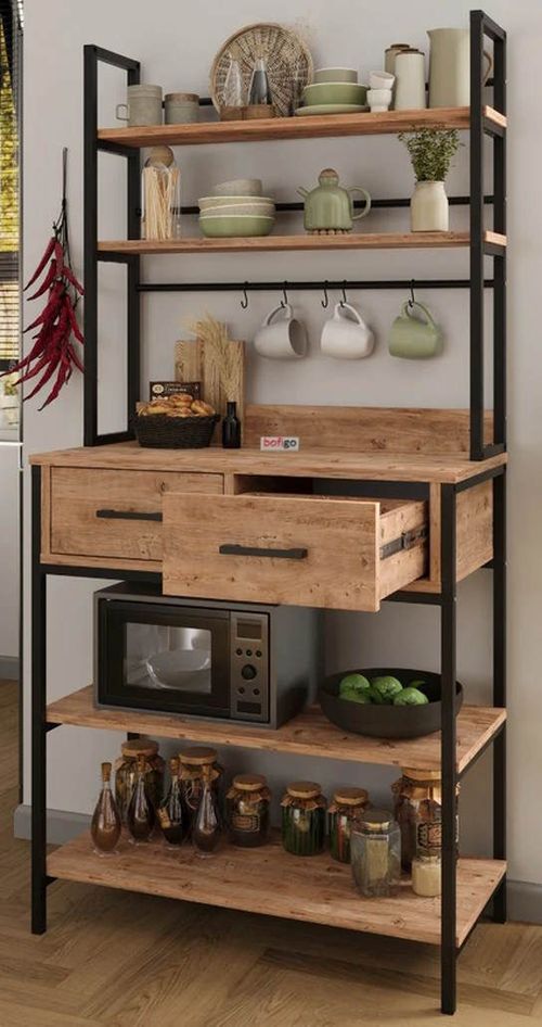 cumpără Etajeră Nex Home Multi etajat, p/u bucatorie, 2 sertare, 81,6x39,6x169 cm, Stejar (28-02-02) în Chișinău 