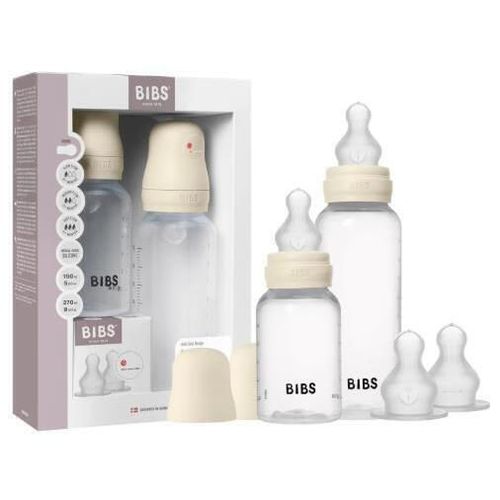 купить Поильник BIBS 50181216 Set Grow&Flow Ivory (2 biberoane cu tetine din silicon, flux incet, mediu si rapid) в Кишинёве 