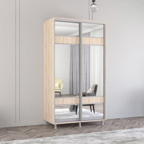 cumpără Dulap Mobildor-Lux Aron-S 1.0m-1.8m uși glisante din PAL cu oglindă zebra (120x60x230H cm) Sonoma în Chișinău 