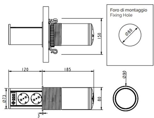 купить Розетка электрическая ASA Plastici 060.47F.00109 Versalift round version 2 sockets F + 1 USB 5V (A+C) Brushed black в Кишинёве 