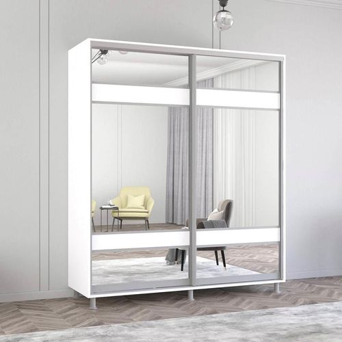 купить Шкаф Mobildor-Lux Арон с раздвижными дверями с зеркалом зебра (200x60x240H см) Brilliant White в Кишинёве 