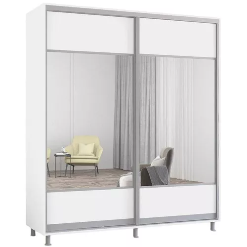 cumpără Dulap Mobildor-Lux Aron cu uși glisante cu oglindă orizontal (180x60x200H cm) Alb Brilliant în Chișinău 